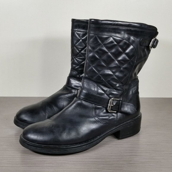 Aquatalia Sweetness Short Quilted Moto Boot, Black Leather, Womens Size 8 - Picture 3 of 14